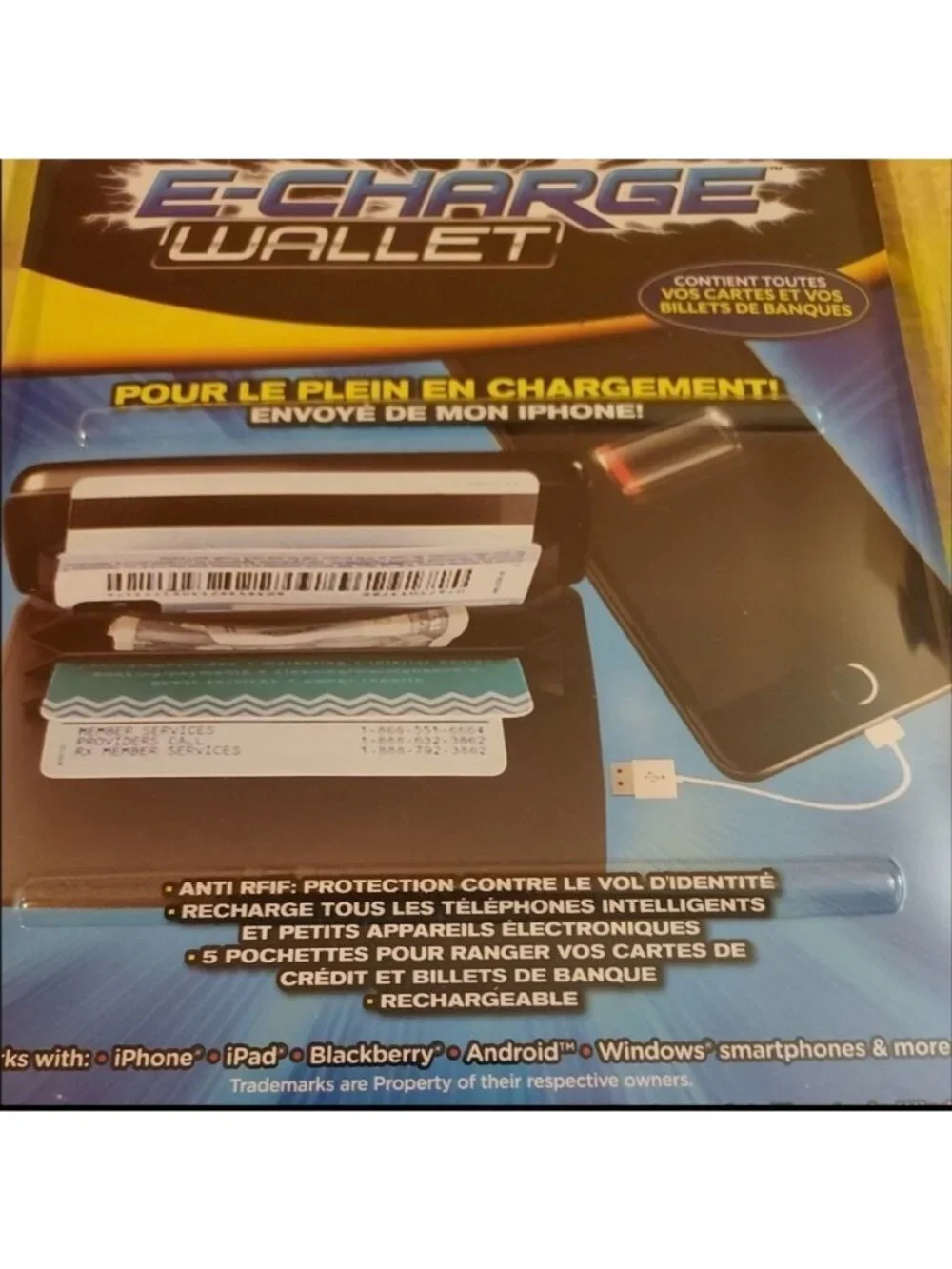 Bell Howell E-Charge Rfid Portable Wallet Phone Charger W/ Anti-Theft Protection